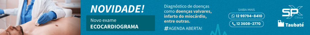 Banner de divulgação sobre o exame de Ecocardiograma, agora disponível na SPX Taubaté