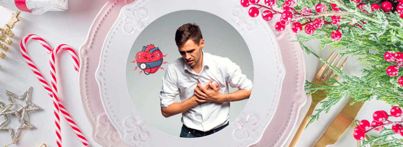 Decoração de natal com um homem com a mão no peito