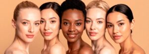 Como ter uma pele mais jovem: mulheres de várias raças olhando