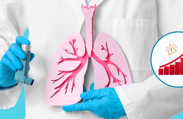 Médico segurando um pulmão e uma bombinha