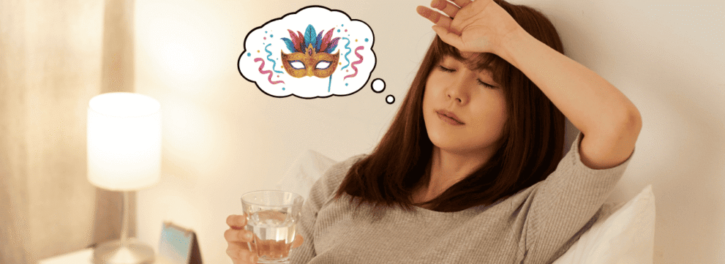 Mulher com sintomas de gripe ou virose após o Carnaval