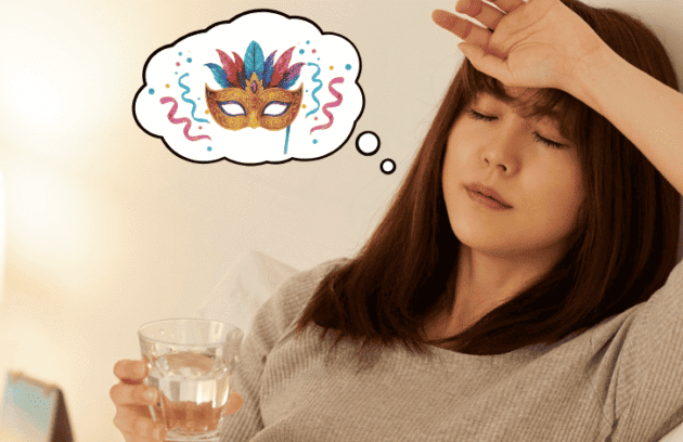 Mulher com sintomas de gripe ou virose após o Carnaval