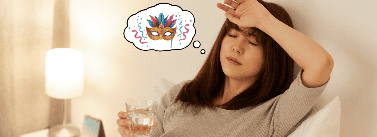 Mulher com sintomas de gripe ou virose após o Carnaval