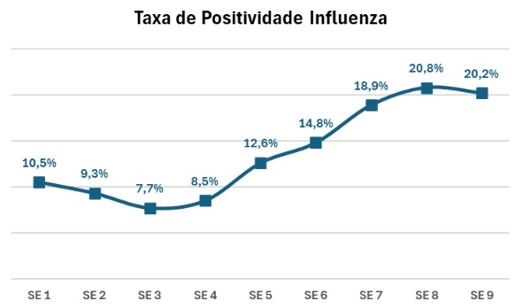 Gráfico que evidencia a porcentagem do vírus Influenza em 2026