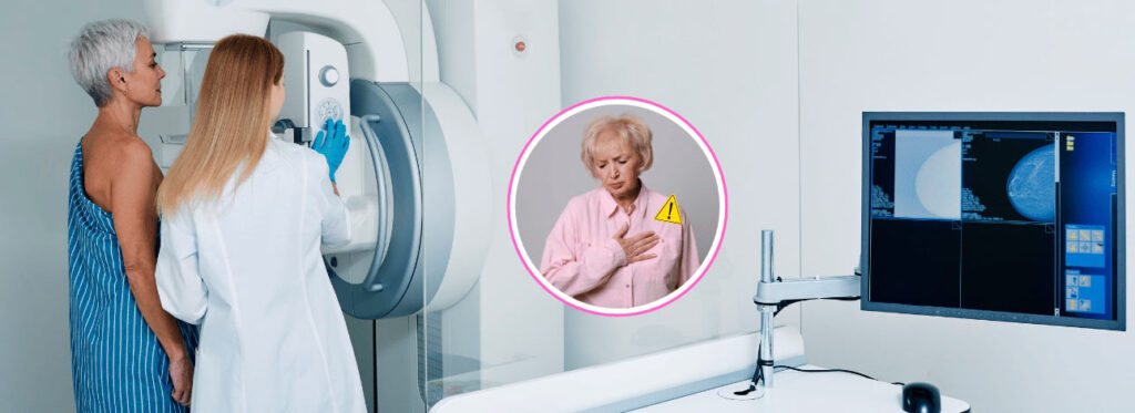 Paciente realizando exame de mamografia