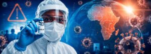 Especialista segurando um frasco evidenciando o surto de ebola