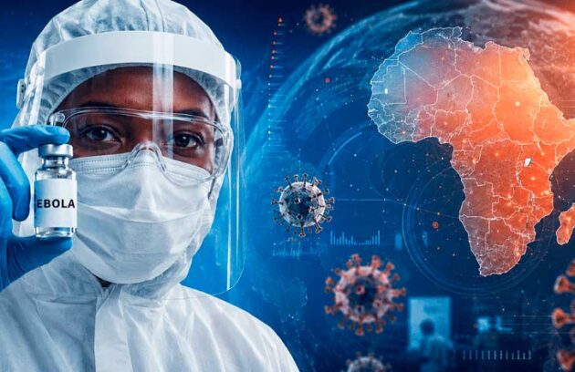 Especialista segurando um frasco evidenciando o surto de ebola