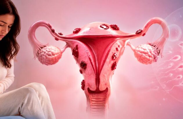 Mulher sofrendo com endometriose, que pode afetar a fertilidade