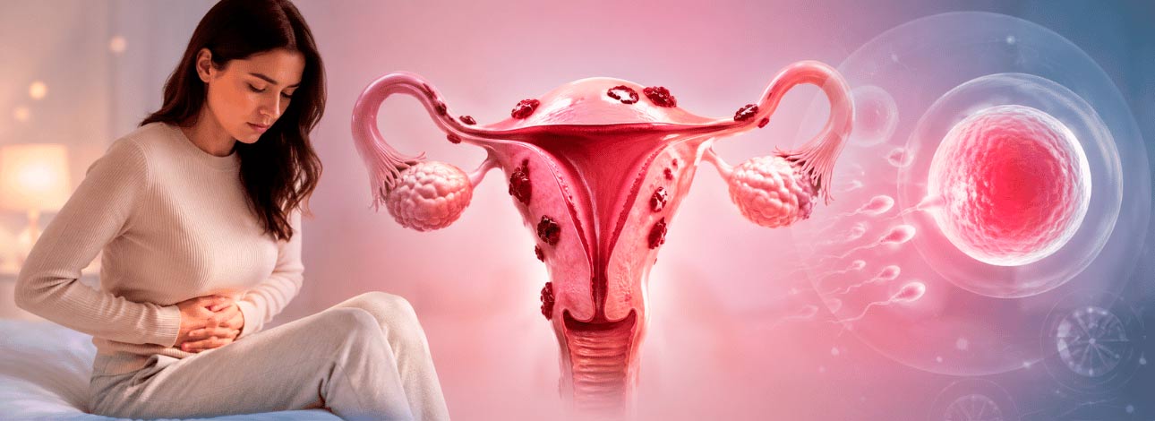 Mulher sofrendo com endometriose, que pode afetar a fertilidade