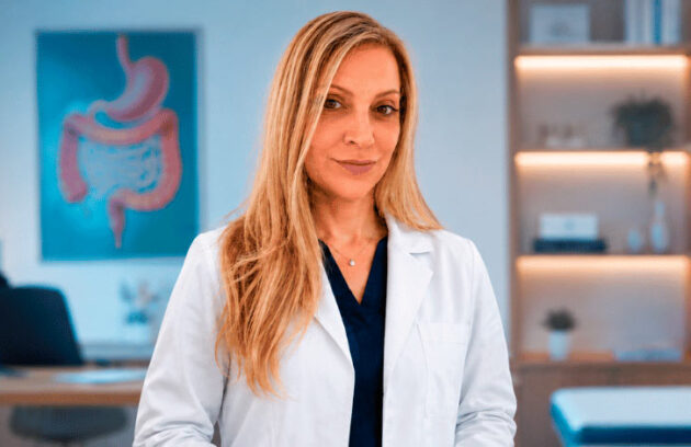 Médica Gastroenterologista, Dra. Sheila Caselli, em consultório médico