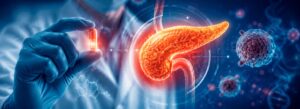 Médico segurando um pílula representando tratamento para o câncer de pâncreas
