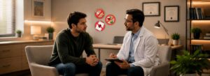 Paciente em consulta com psiquiatra para tratar de vícios