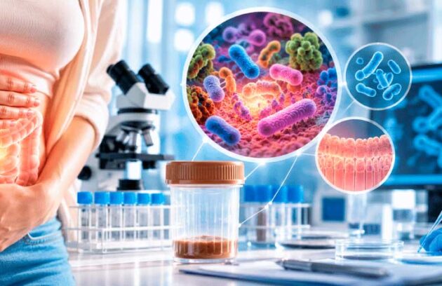 Especialista analisando exame de microbioma intestinal