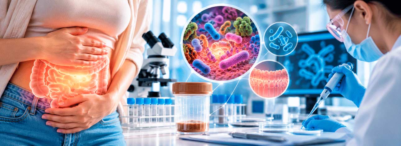 Especialista analisando exame de microbioma intestinal