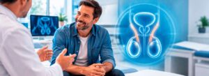 Homem em consulta médica para realização do procedimento de vasectomia