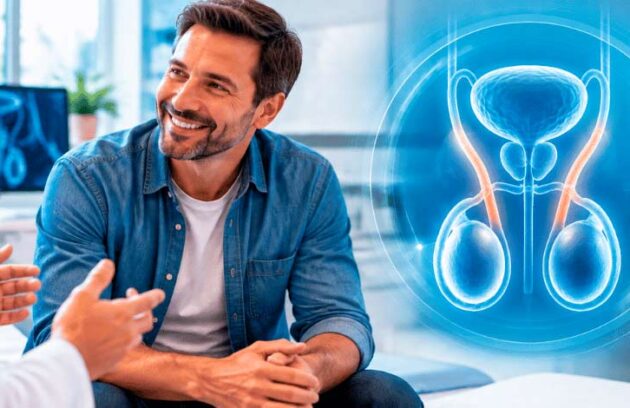 Homem em consulta médica para realização do procedimento de vasectomia